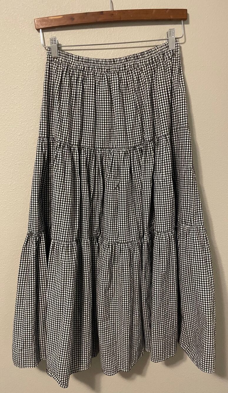 Vintage Cactus Flower Skirt Womens One Size Black Gingham Peasant Maxi Boho 90s